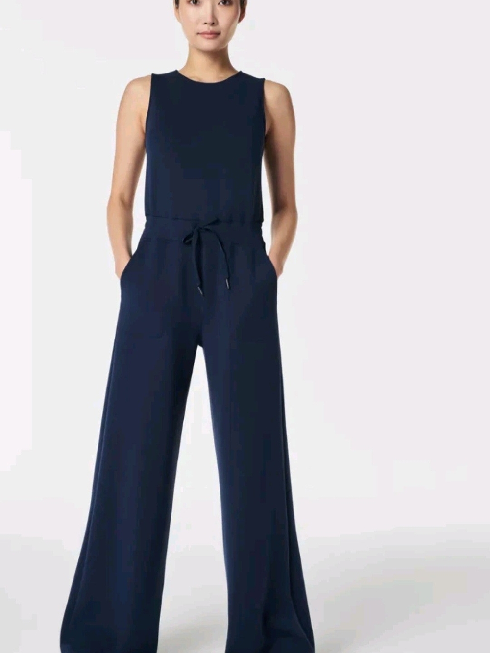 SPANX Navy Sleeveless Drawstring Wide-Leg Jumpsuit Size Large